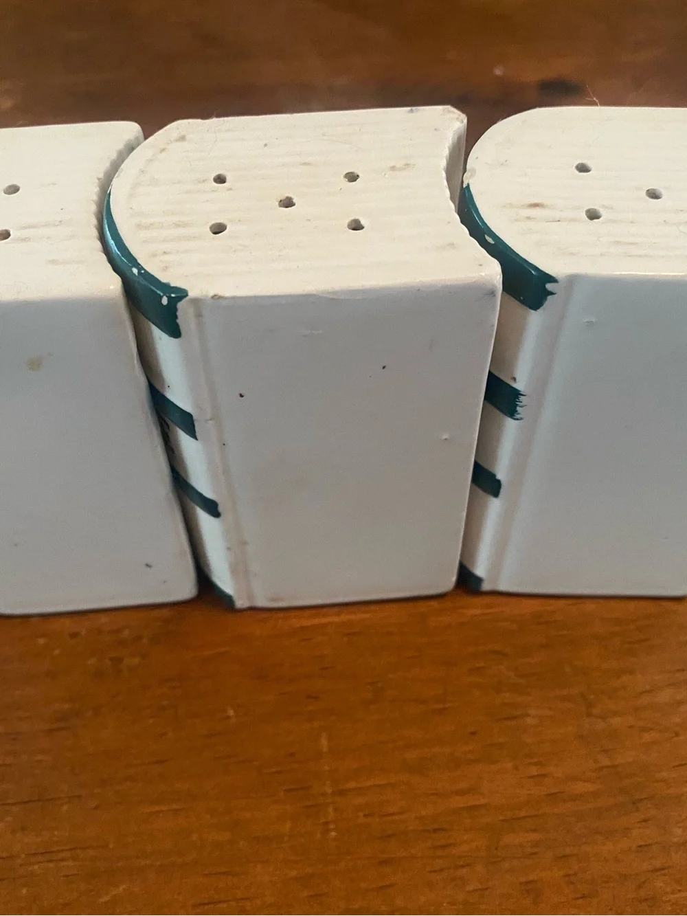 Ceramic Nutmeg Spice Canister - Cream with Teal Bands